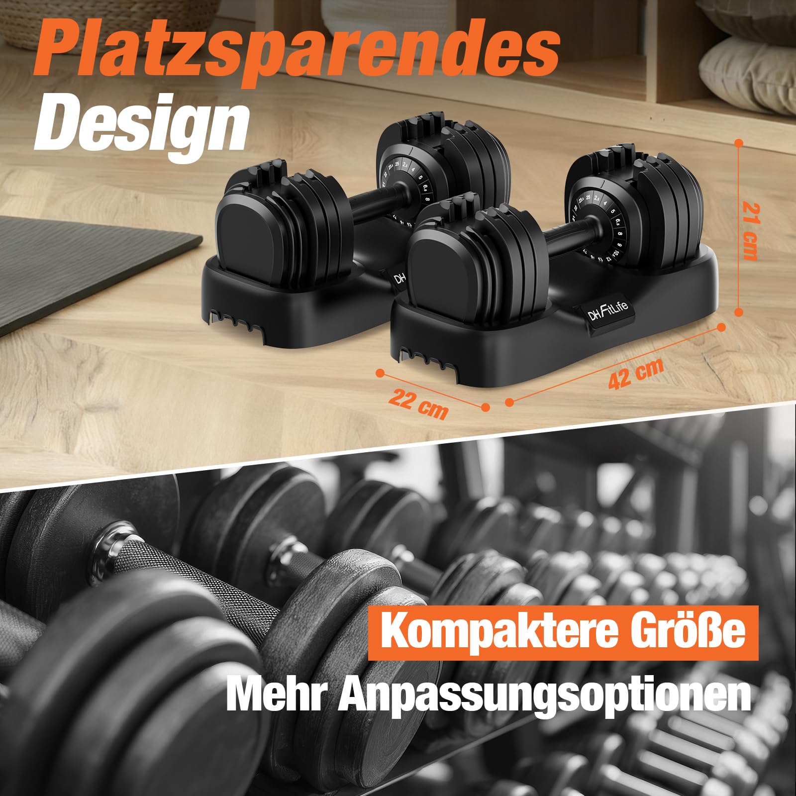 Verstellbares Hantelset 25 kg mit 18 Gewichtsstufen von 2,5 bis 25 kg Gusseisen Kurzhantel mit Anti-Rutsch-Griff