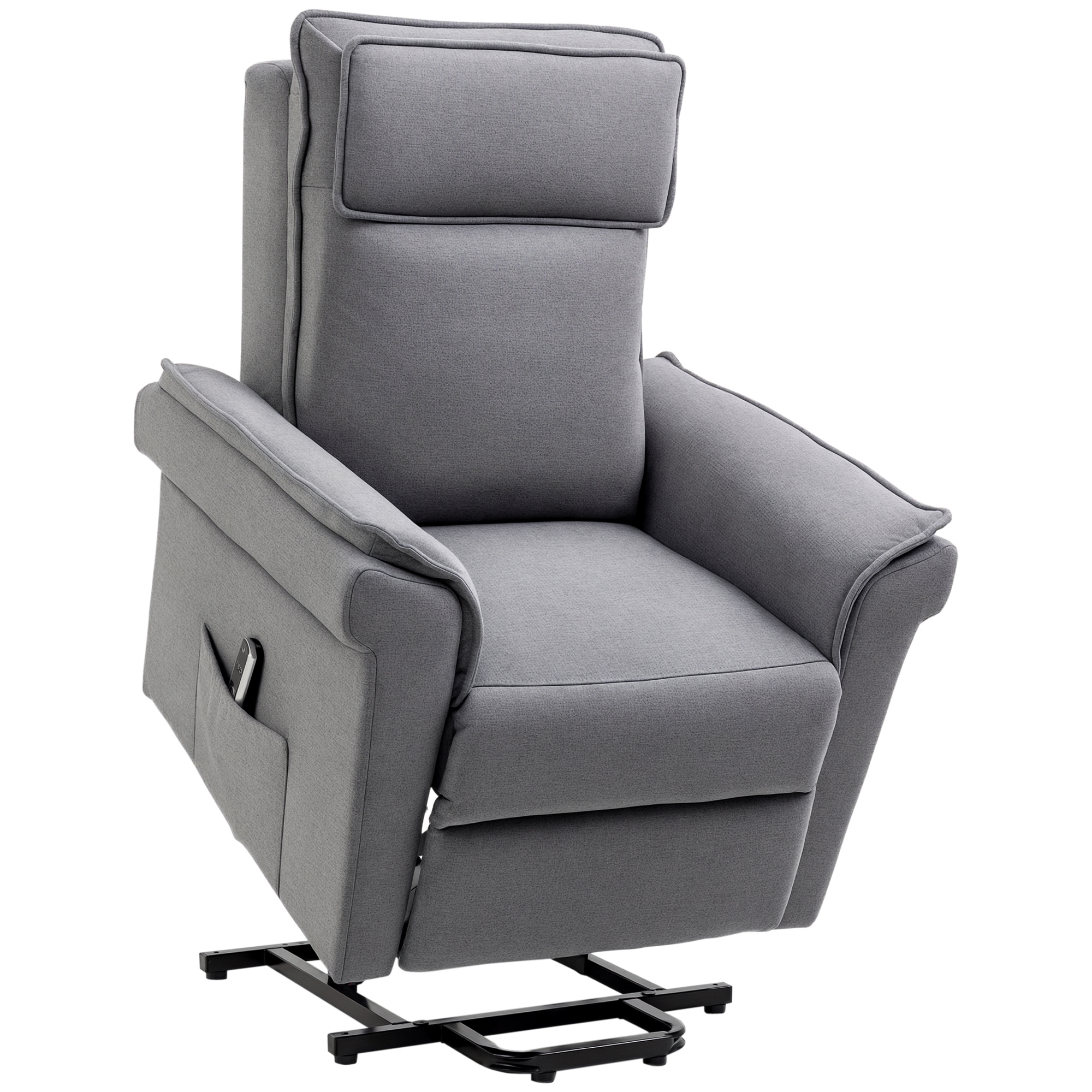 HOMCOM Sessel mit Aufstehhilfe Fernsehsessel Massagesessel Relaxsessel elektrisch Aufstehsessel mit Liegefunktion Leinen-Touch Stahl Grau 86 x 95 x 106 cm