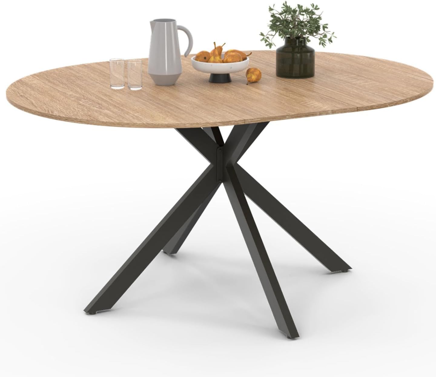 IDMarket - Alix 4-8 People extendable round dining table spider foot wood and black 110-150 cm