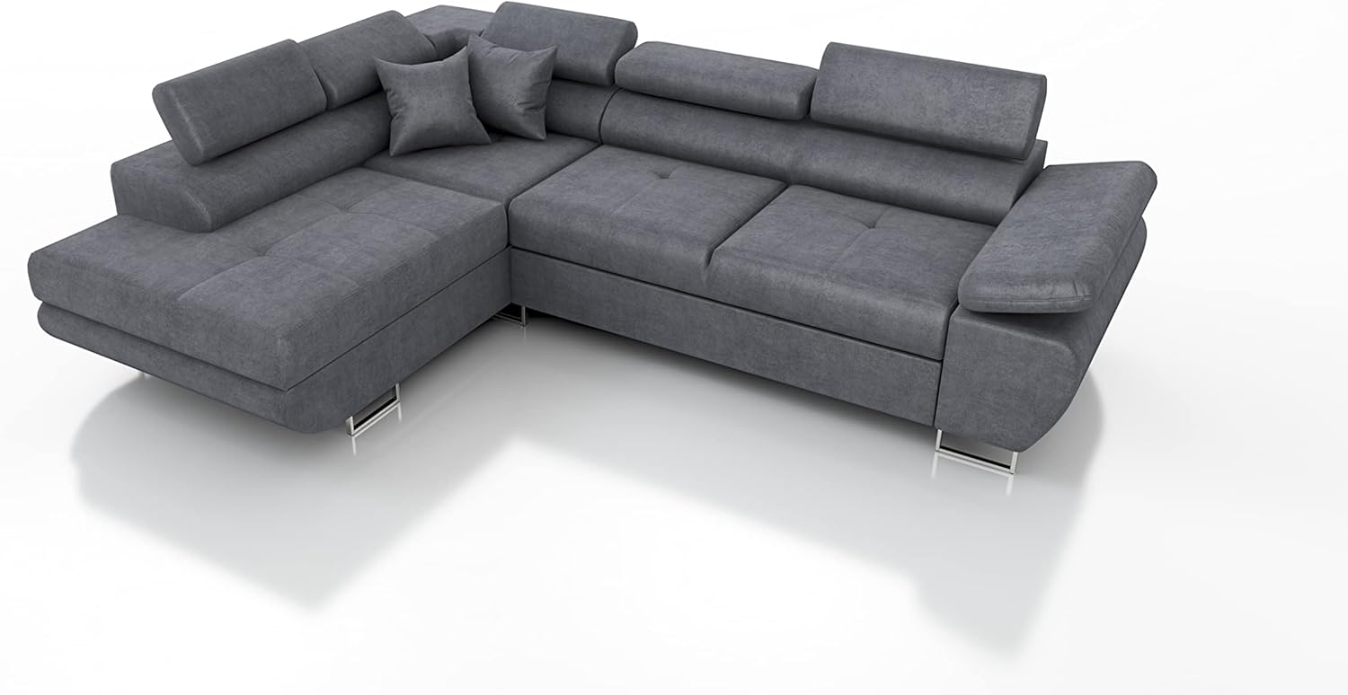 Robin Inspire Saturn Premium Kingston Divano ad angolo con funzione di letto con cassetto per la biancheria e cuscini e Poggiatesta regolabili angolo a sinistra grigio scuro 272 x 200 x 73/90