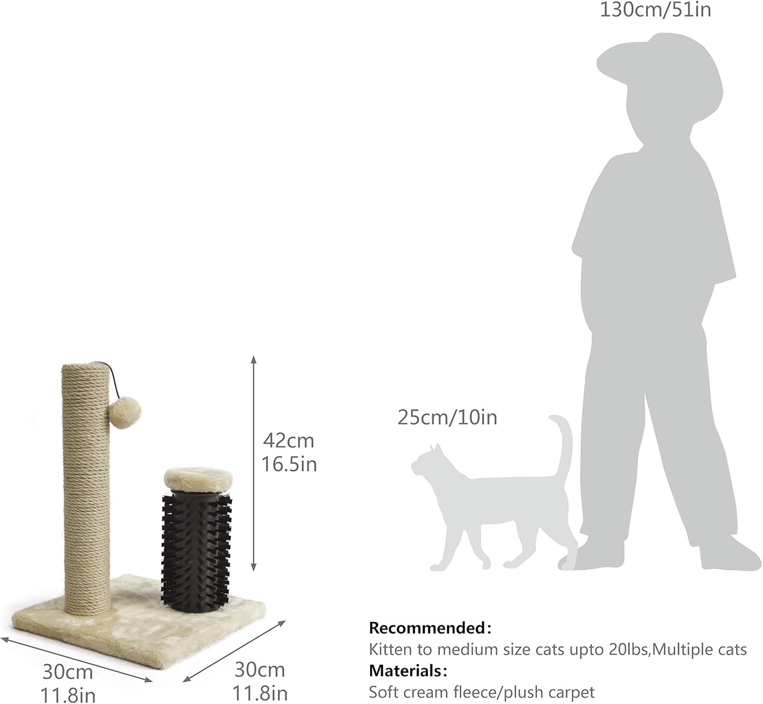 Tiragraffi per gatti da interno, standard, con giocattolo pendente, 80 cm, grigio
