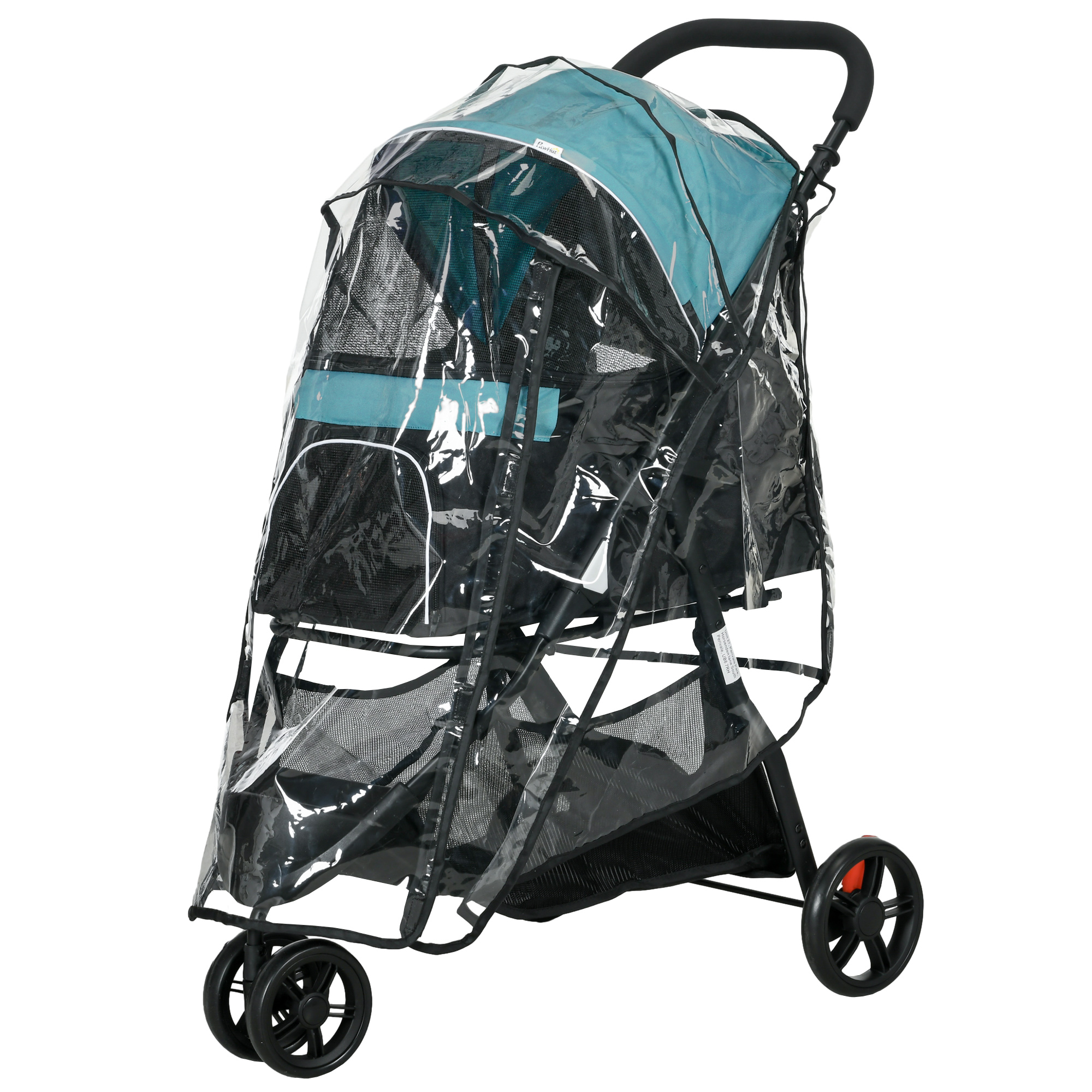 PawHut Haustierbuggy Hundebuggy bis 10kg klappbar Sicherheitsleine Handgriff Regenschutz Aufbewahrungskorb Blau + Schwarz
