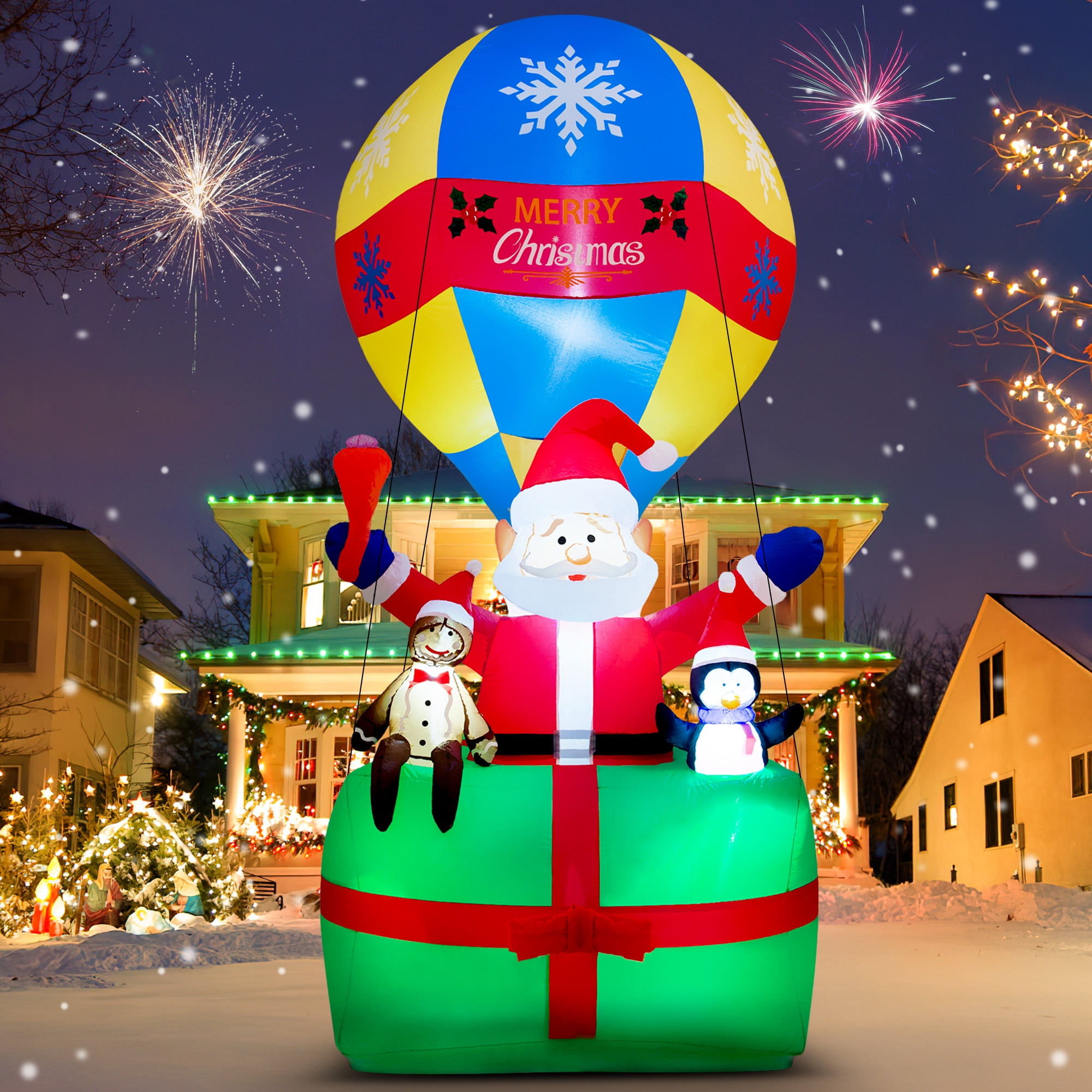 Yexmas 9FT Inflatable Santa Claus in Hot Air Balloon with LED Lights &ndash; Christmas Yard Decoration