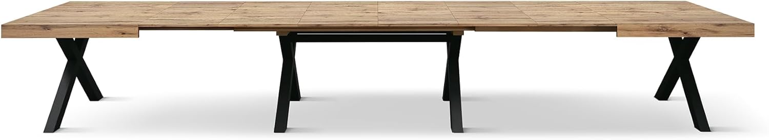 PAZZO DESIGN Tavolo Allungabile Roberta, Tavolo Soggiorno, Tavolo Cucina, Rovere Rustico, Gambe Incrociate Nere a X, Da 180 a 480 cm, Made in Italy - id_2005