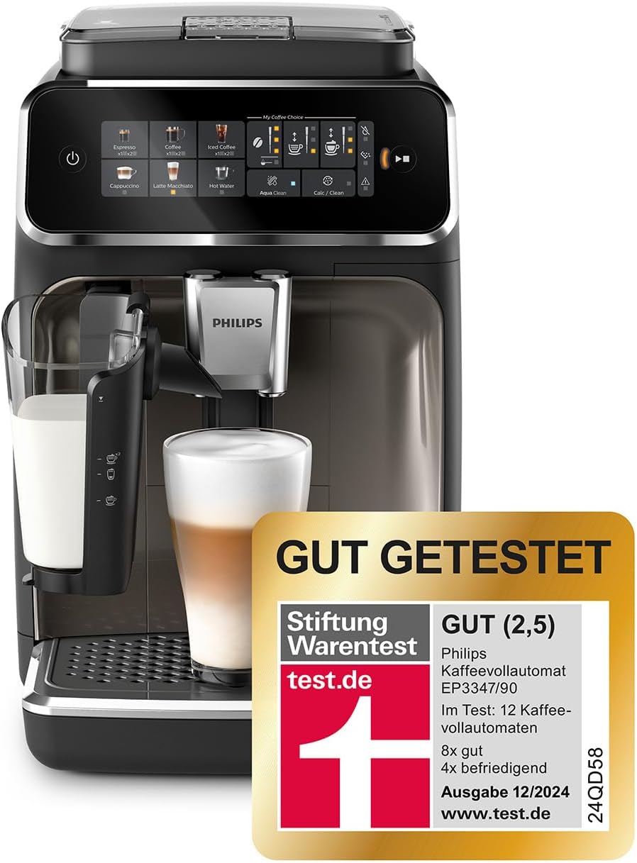 Philips Serie 5500 Kaffeevollautomat – LatteGo Milchsystem, 20 heiße und kalte Kaffeespezialitäten, 40% leiser mit SilentBrew, QuickStart, Schwarz/Grau (EP5544/50)
