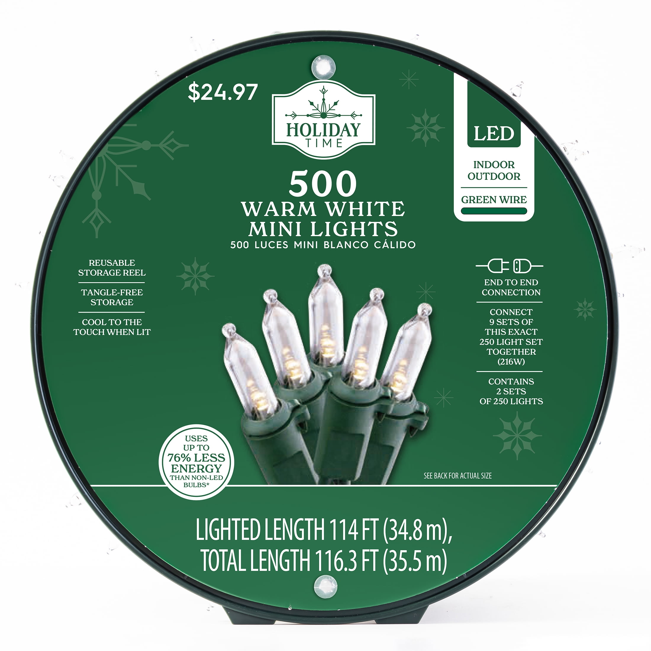 Holiday Time 500ct White LED Mini Christmas Lights, 116.3ft, Energy Saving, Indoor/Outdoor, ETL Listed
