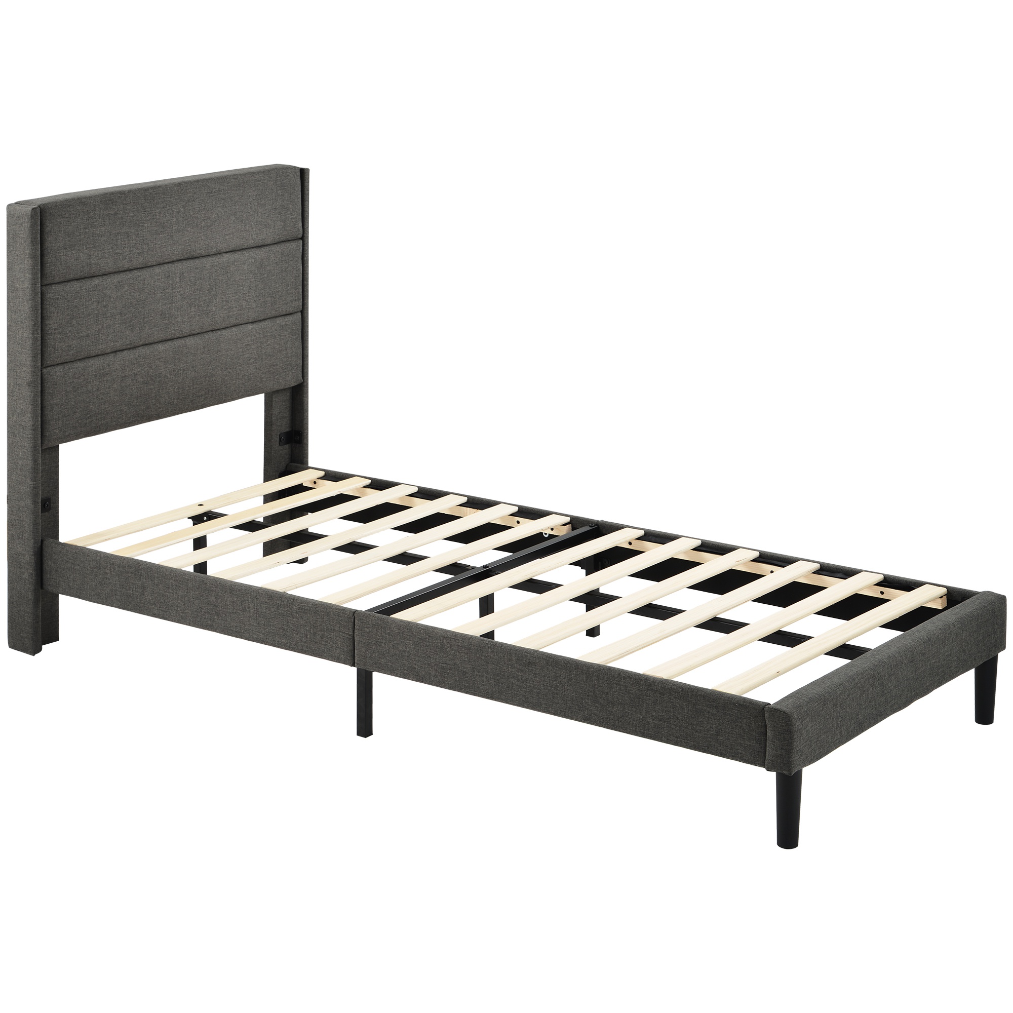 Bettgestell 90x200 Modernes Einzelbett mit Unterlager, Dunkelgrau