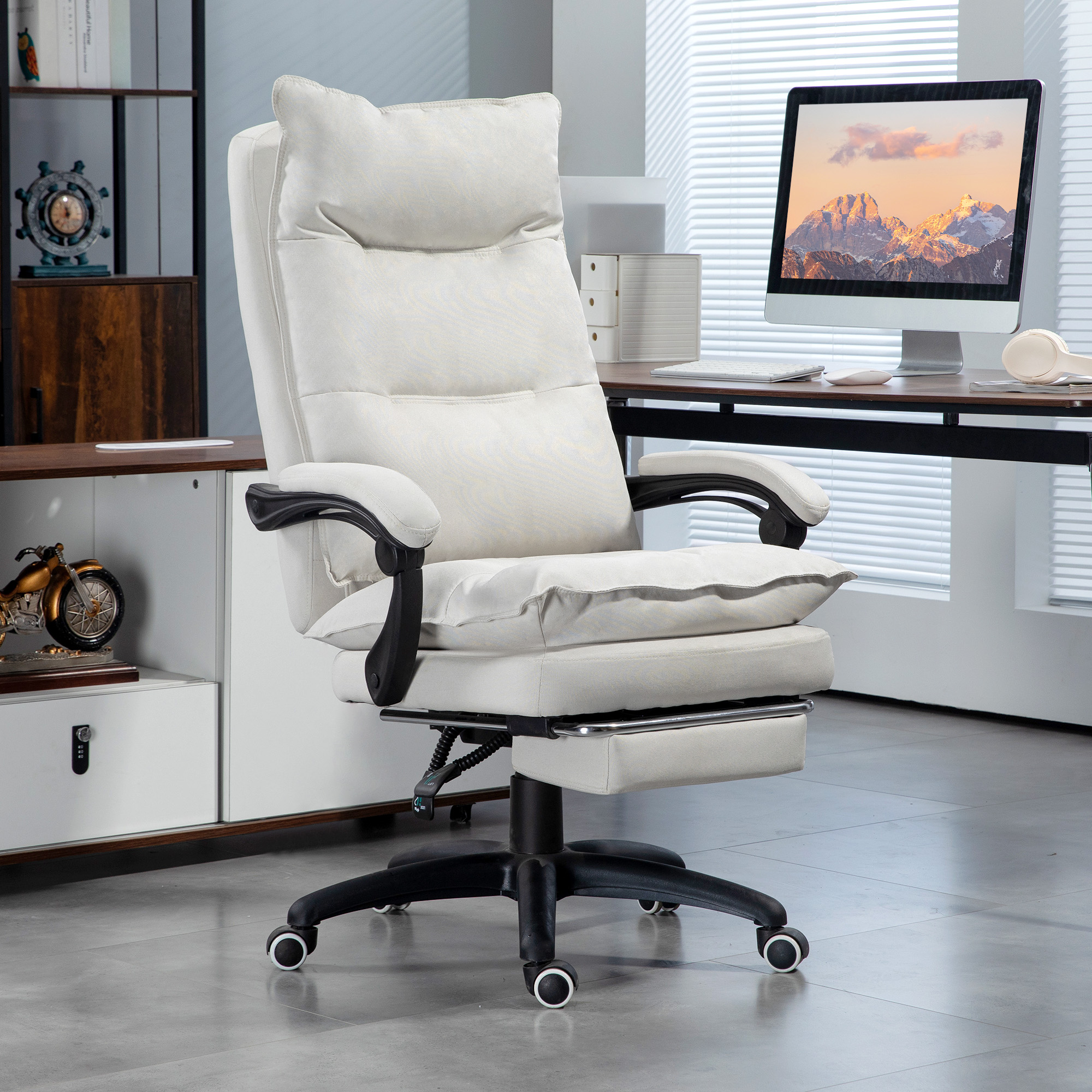 Vinsetto Massage-Bürostuhl, Schreibtischsessel mit Massagefunktion, höhenverstellbarer, ergonomischer Drehstuhl, Nylon, Cremeweiß