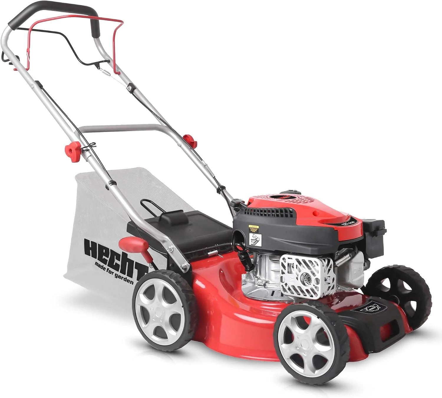 Hecht Rasenmäher, 2,0 kW, 40 cm, 40 l, Rot/Schwarz/Silber, Benzin, leistungsstarker 4 Takt Motor (2, 72 PS), mit Schnittbreite