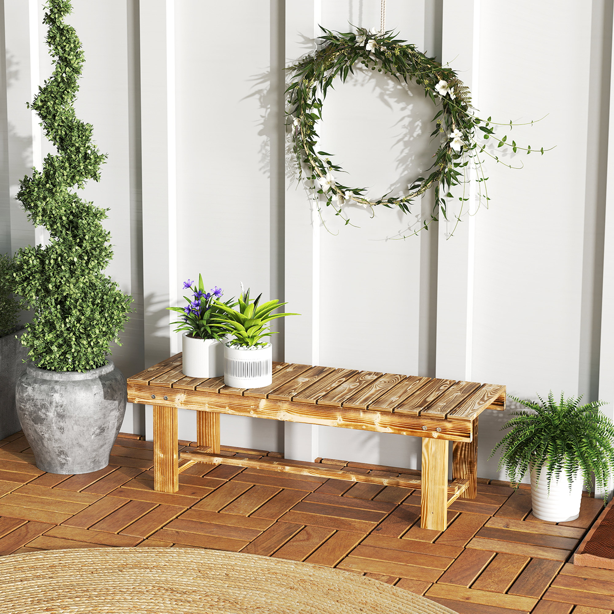 Outsunny Gartenbank, Sitzbank, für 2 Personen, rustikal, 110 x 38 x 35 cm, Dunkelbraun