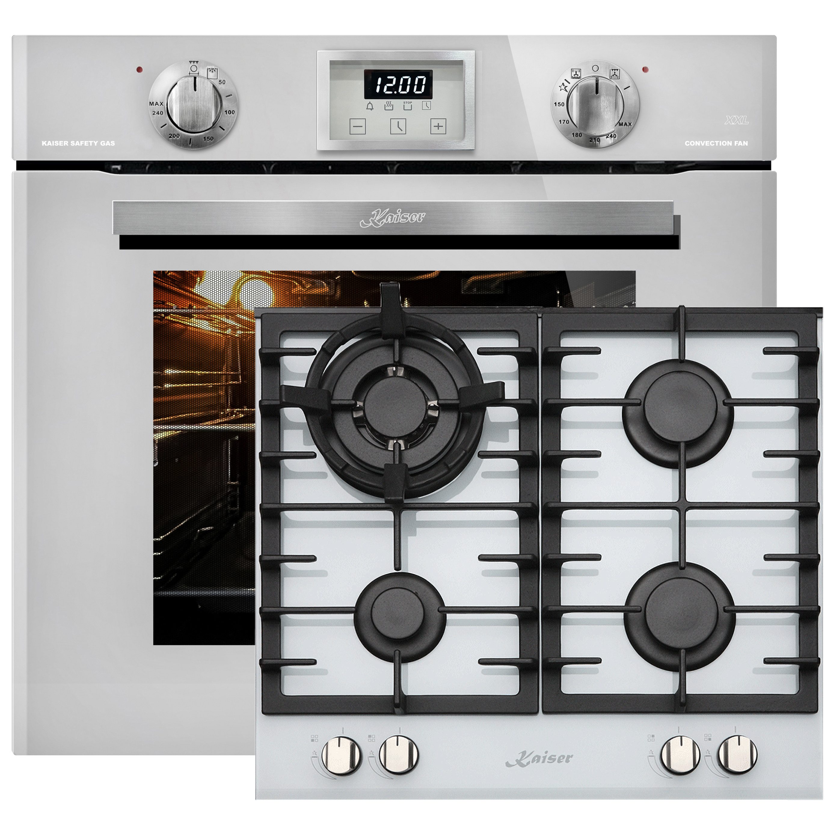 Backofen-Set Herd Set Autark Einbau Gasbackofen 60 cm in Weiß, 79L mit Gas-Kochfeld 60 cm, 4 Gasbrenner EG 6374 W + KCG 6380 W.