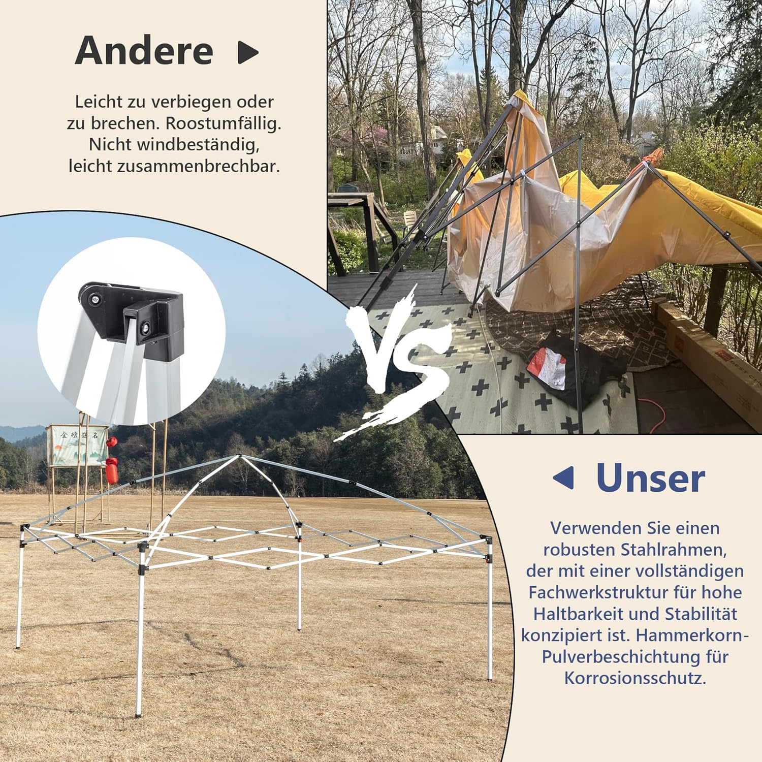Sonnenschutz Überdachung Terrasse Garten Pavillon 3x3m wasserdicht stabil Winterfest mit 4 Seitenwänden höhenverstellbar Faltpavillon für Camping Party & Hochzeit inkl. Sandsäcke & Abspannseile