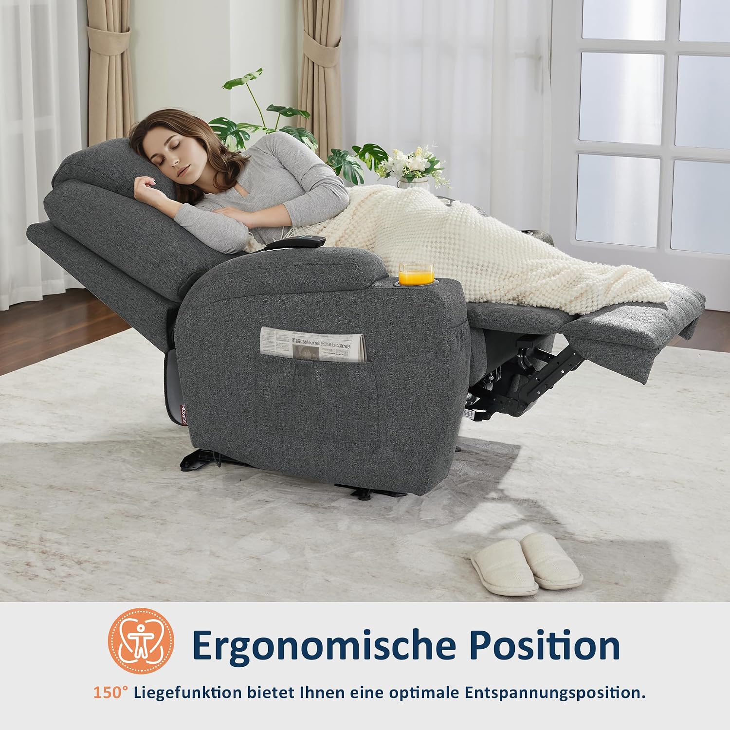 M MCommbo Poltrona relax elettrica Poltrona massaggiante Poltrona TV Funzione reclinabile Riscaldamento a vibrazione Nuovo modello 7061 (Tessuto, Grigio)