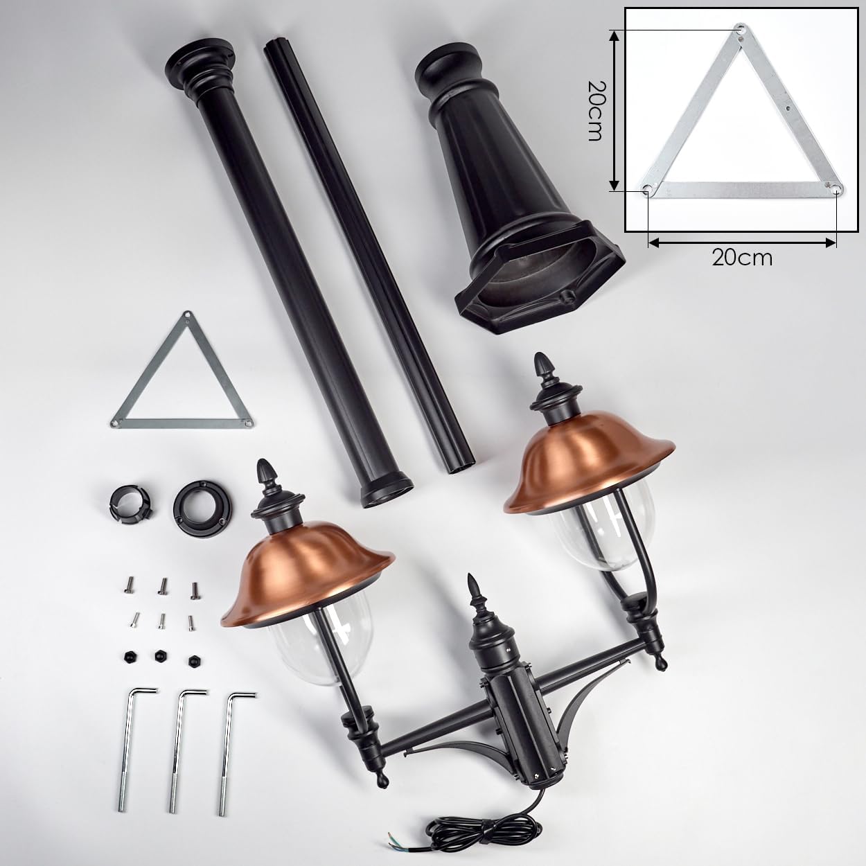HOFSTEIN Kandelaber Gascon, Außenwegeleuchte aus Metall/Kunststoff in Schwarz/Kupfer/Klar, verstellbare Wegeleuchte im Vintage/Antik/Landhaus-Design für Garten, Außenbereich, Hof, 233cm, 2 x E27, IP44