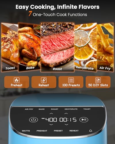 Nuwave Brio Plus Air Fryer 8 Qt, New & Improved, PFAS FREE, 7 Digital One Touch Cook Functions that AIR FRY, BAKE, ROAST, DEHYDRATE, TOAST, REHEAT, PREHEAT, 150 Presets, 50°F 400°F, 700/1500/1800W : Home & Kitchen