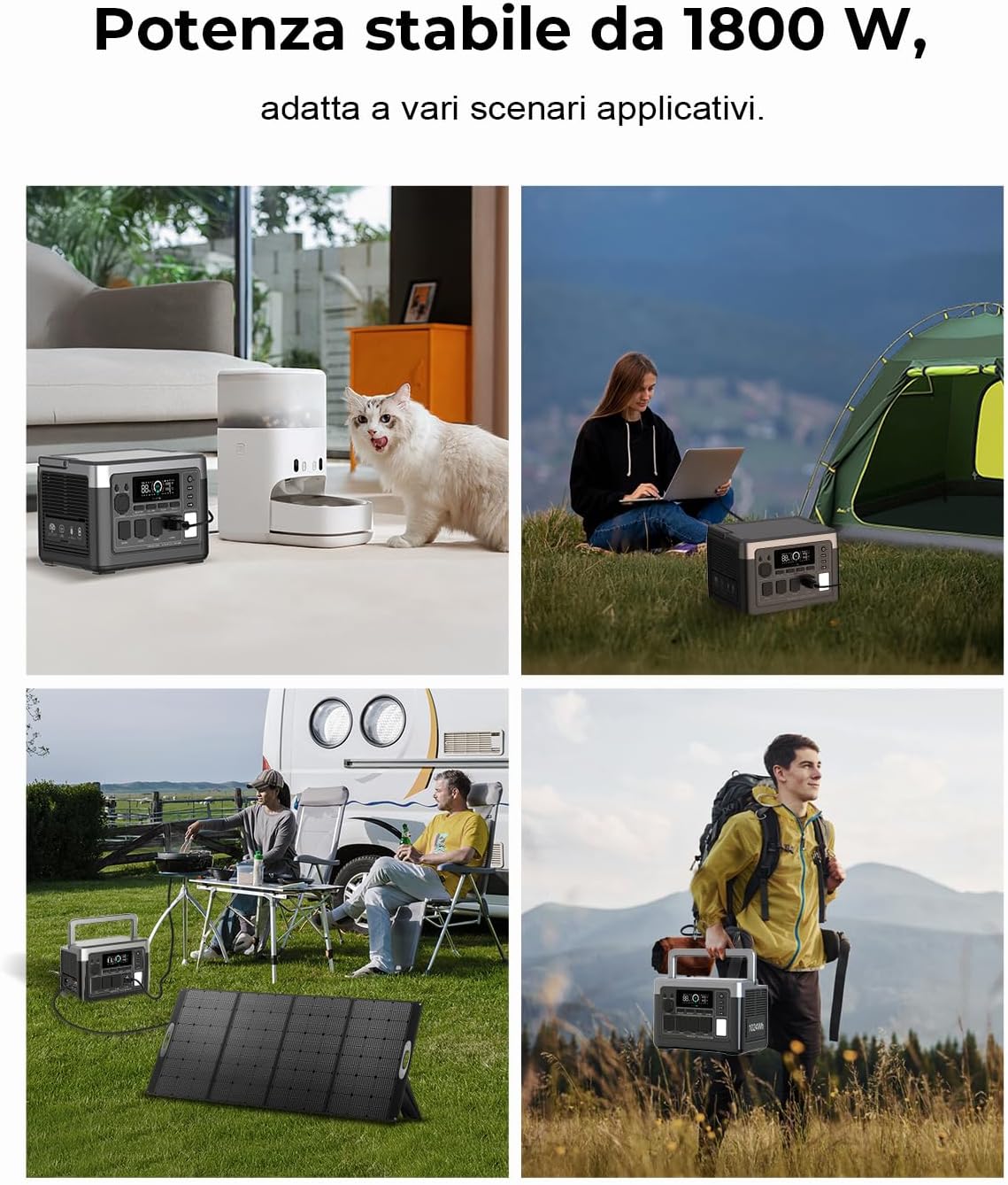 OUKITEL Centrale Elettrica Portatile P1000 Plus, Batteria LiFePO4 da 1024Wh, Generatore Solare da 1800W, 0-80% in 45 Min. Ideale per Campeggio, Camper e Interruzioni di Energia