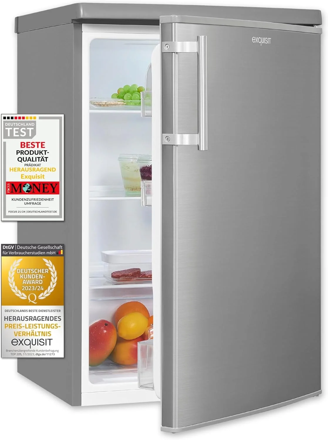 Exquisit KS16-V-H-040E Kühlschrank, Standgerät mit 127 L in Inoxlook