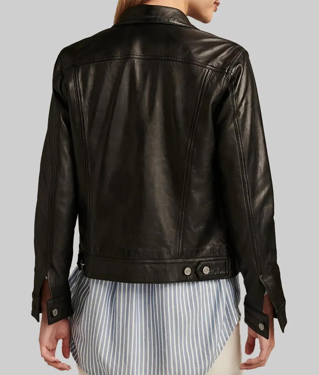 Florence Black Leather Trucker Jacket