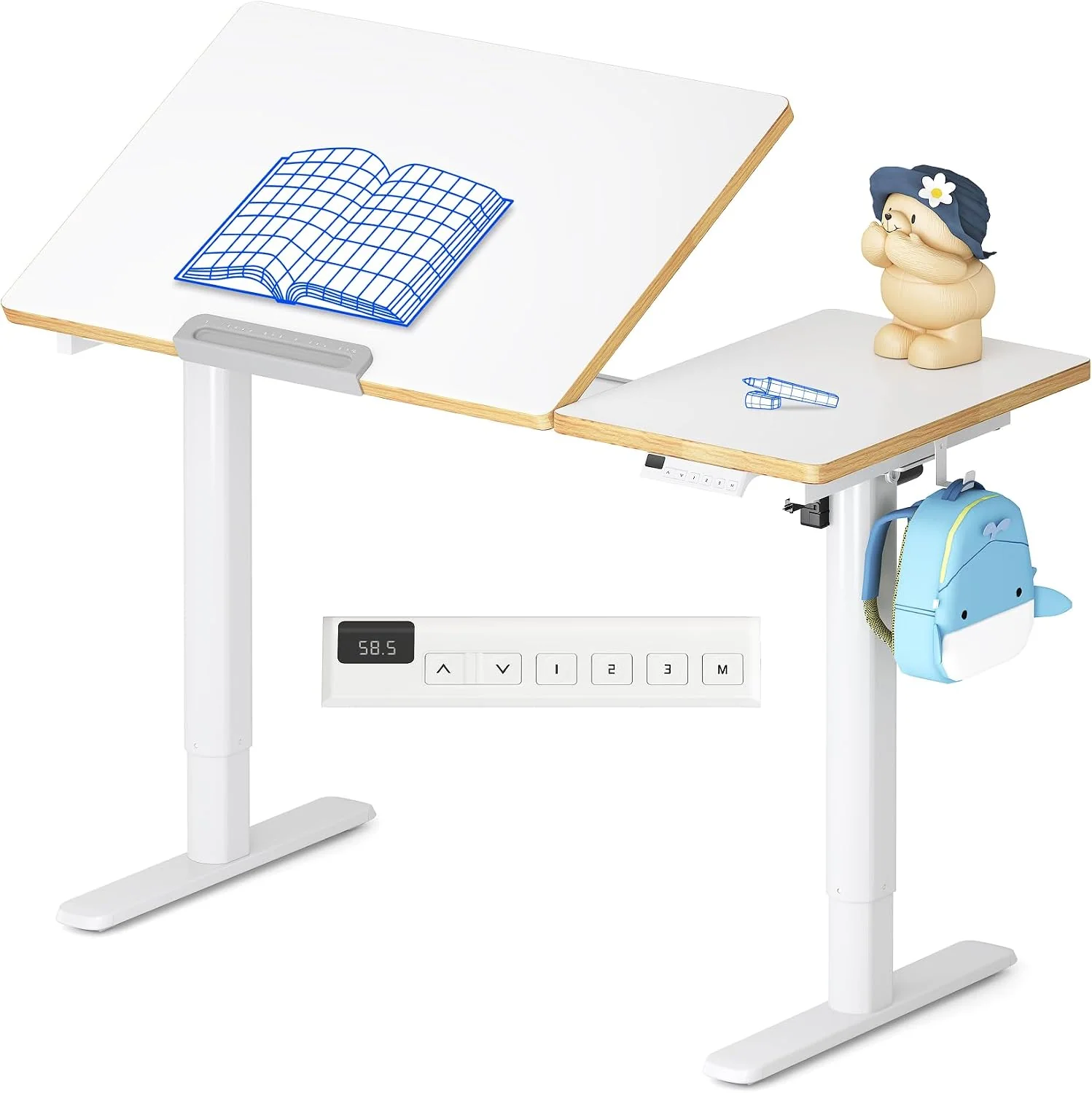 FLEXISPOT Kinderschreibtisch, 110 x 52 cm, Elektrisch Höhenverstellbarer Schreibtisch mit neigbarer Tischplatte, für Kinder ab 6 Jahren