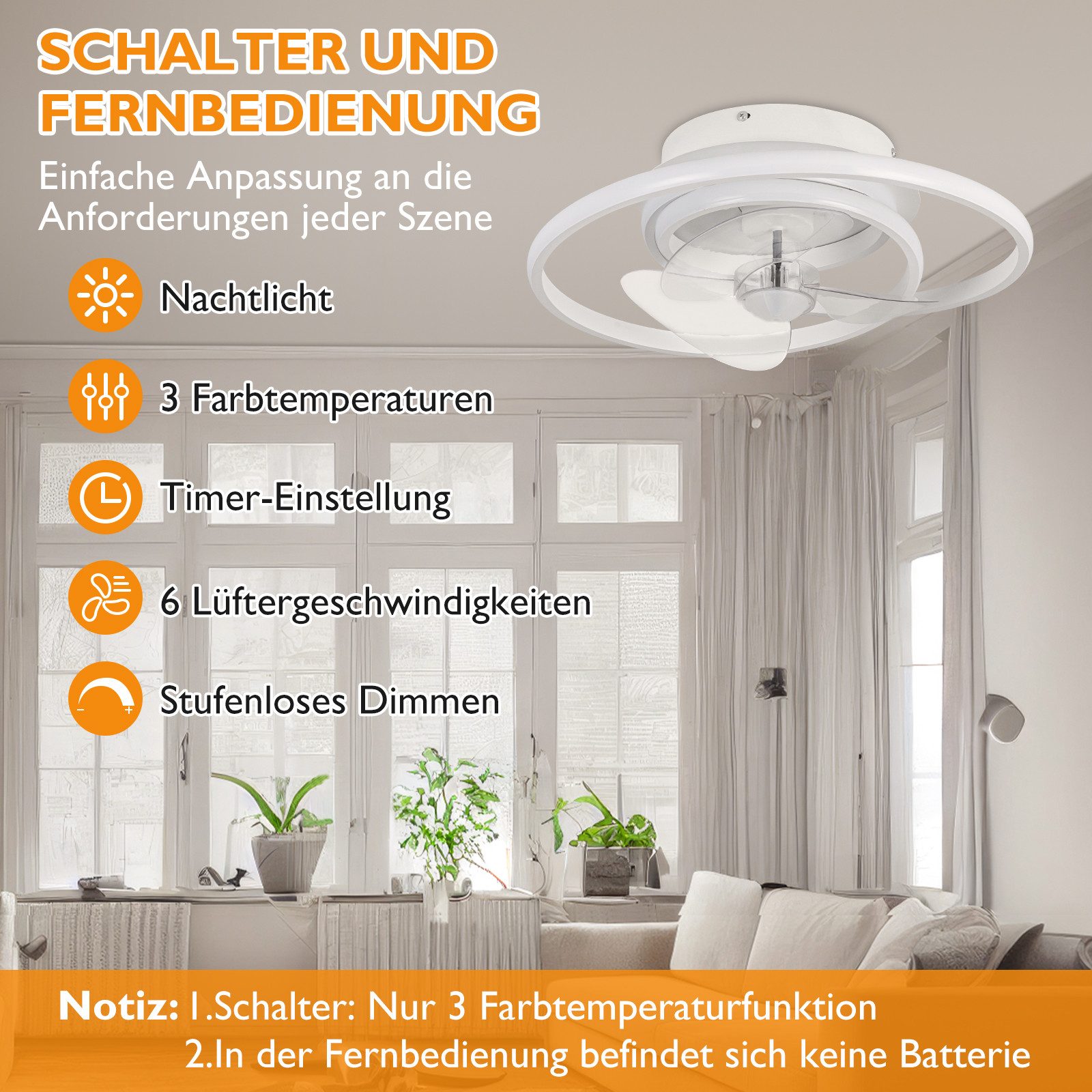 Deckenventilator 86W Leise Moderner Deckenventilator Dimmbar mit Licht