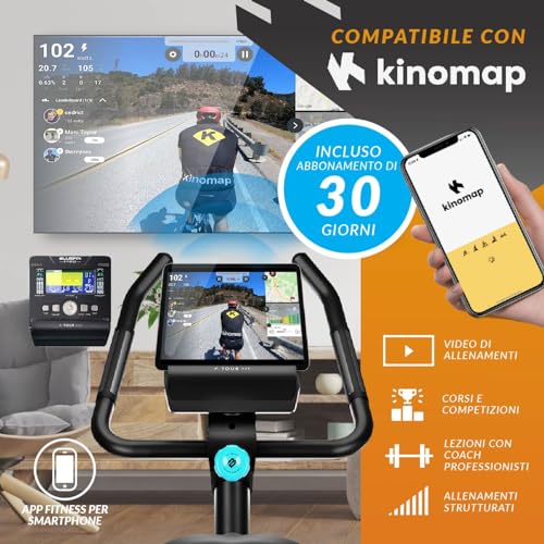 Cyclette Bluefin Fitness Tour FIT | Cyclette uso domestico | Sensore pulsazioni | Kinomap Compatibile | Macchina da ciclismo | Console LCD | Cyclette a resistenza magnetica : Sport e tempo libero