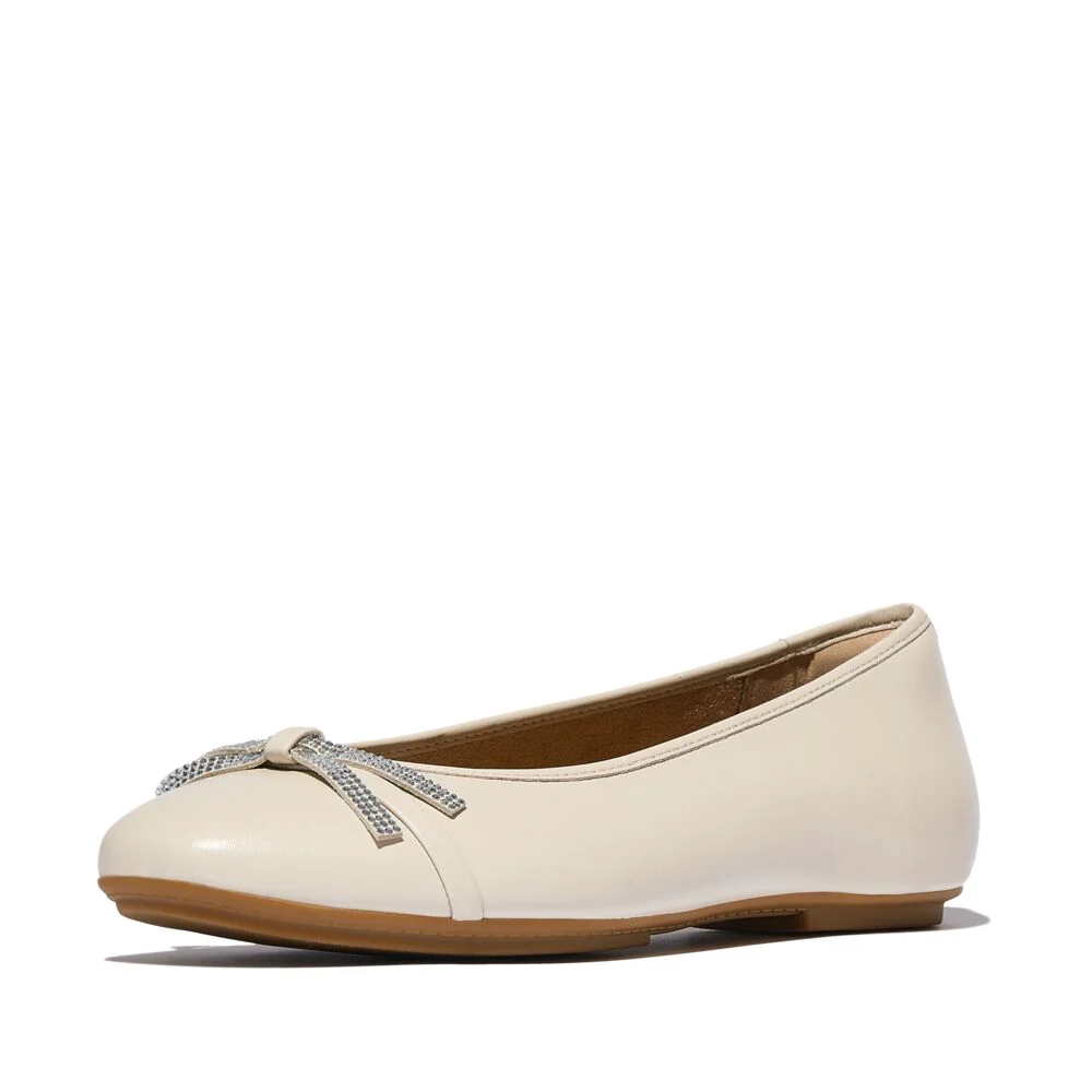 FitFlop Delicato Glitz-Bow Leather Paris Beige Ballerina