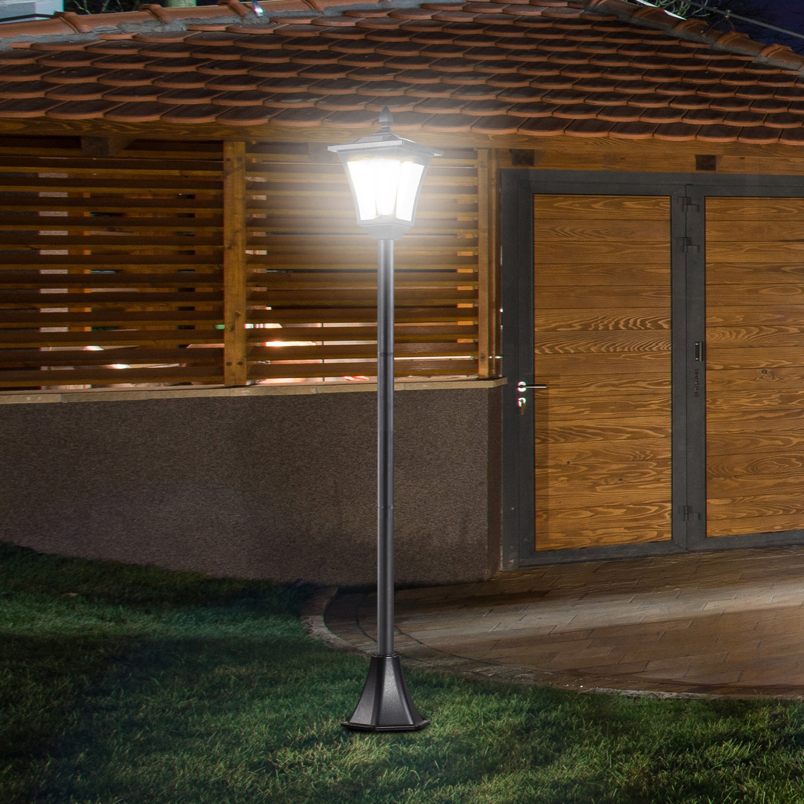 Outsunny LED Solar Gartenlaterne, Stehleuchte aus Edelstahl Gartenlampe 160 cm hoch Windlicht Außenleuchte IP44, Solarlampe mit Lichtsensor 30 Lumen Erdspieß, Gartenlampe für Garten Balkon Schwarz