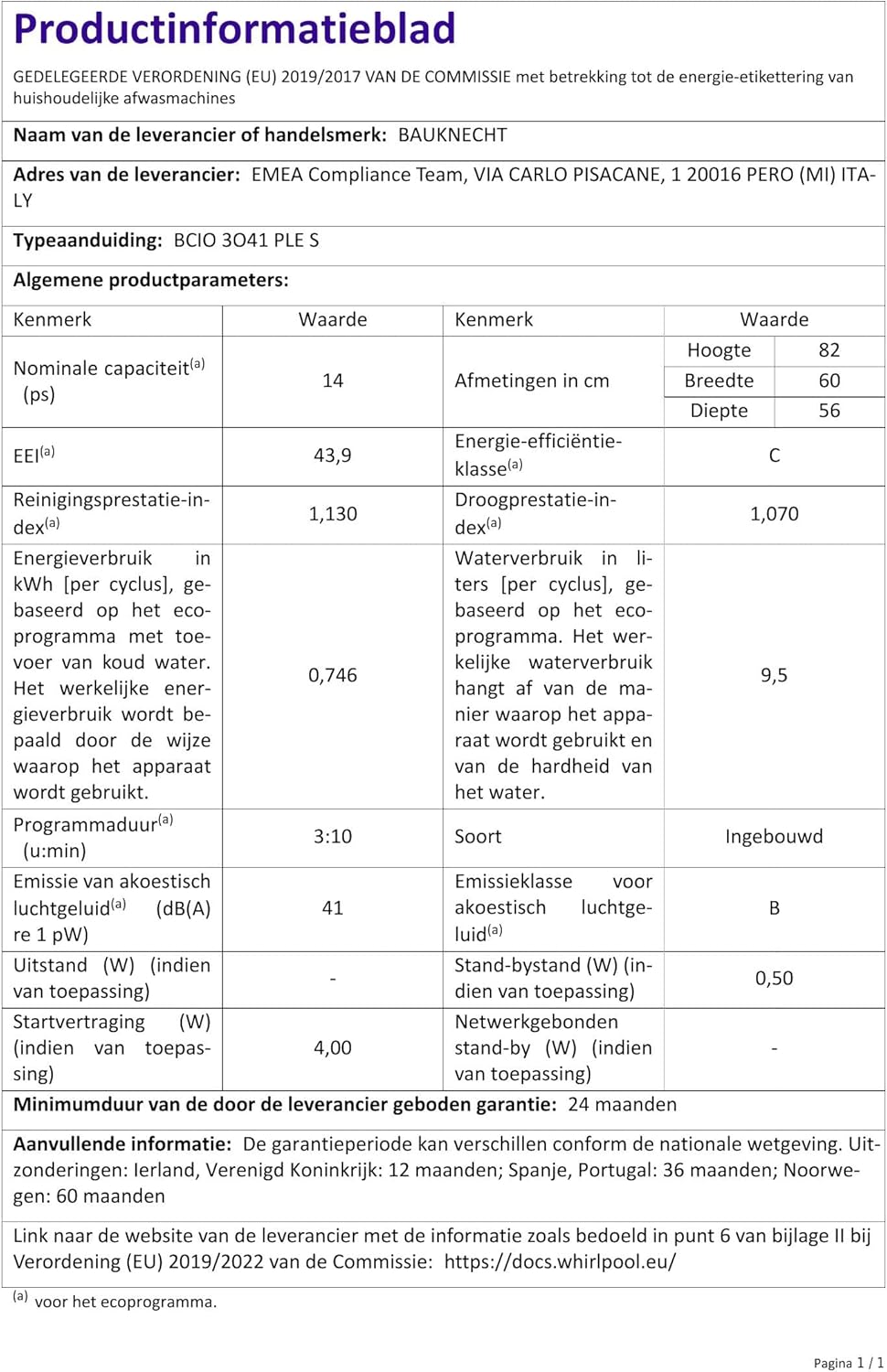Bauknecht BUO 3O41 PLT X Unterbau-Geschirrspüler 60 cm /14 Maßgedecke /10 Standardprogramme und 1 Sensorprogramm/PowerClean/ActiveDry/Besteckschublade/Vollwasserschutz