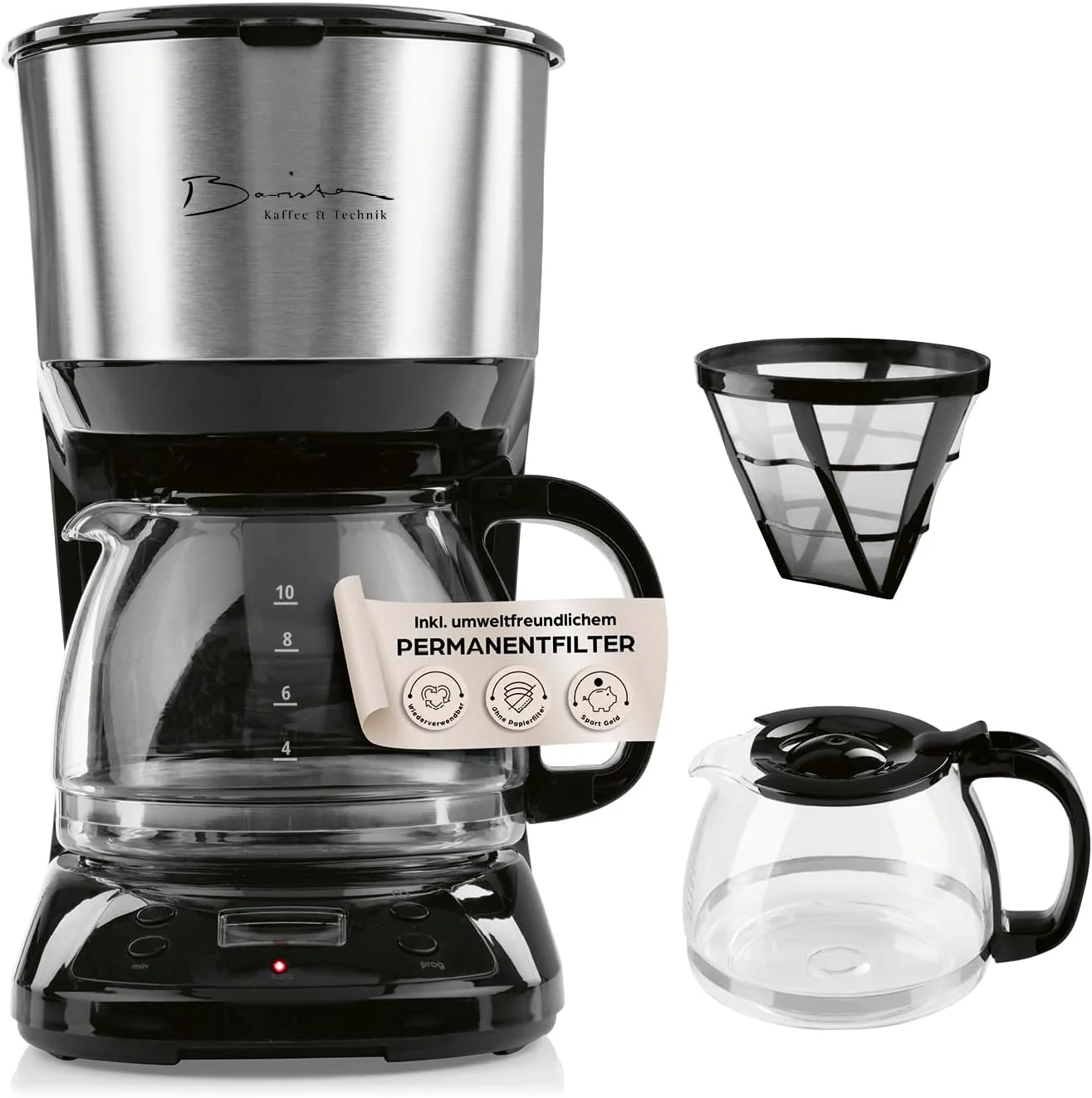 Barista filterkoffiezetapparaat met verstelbare molen & thermoskan | Warmhoudfunctie, 24-uurs timer & permanent filter | Voor 10 koppen koffie | Koffiezetapparaat voor bonen & poeder [roestvrij staal]