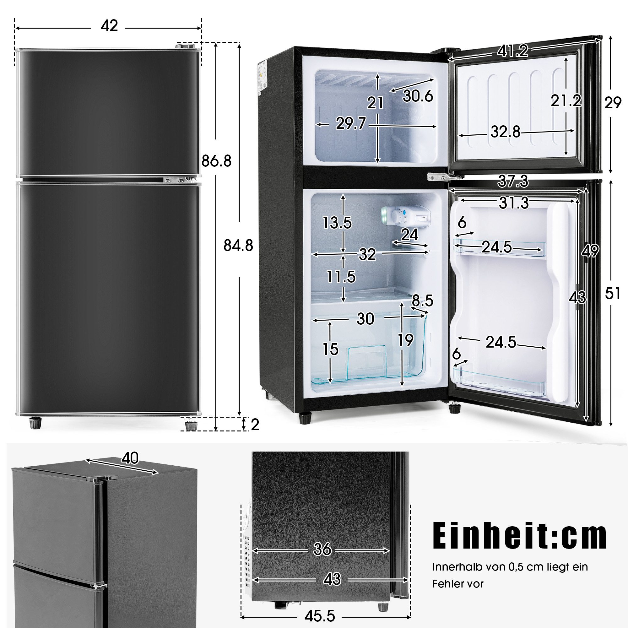Table Top Kühlschrank mit Gefrierfach, LED-Beleuchtung, Kühl- und Gefrierfunktion BCD-86A