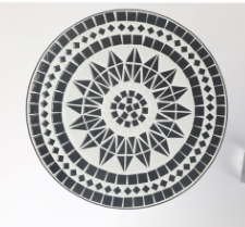 Outsunny Tisch Bistro rund Garten Mosaikplatte Epoxidmetall Keramik Ø35,5 x 53,5H - Schwarz und Weiß