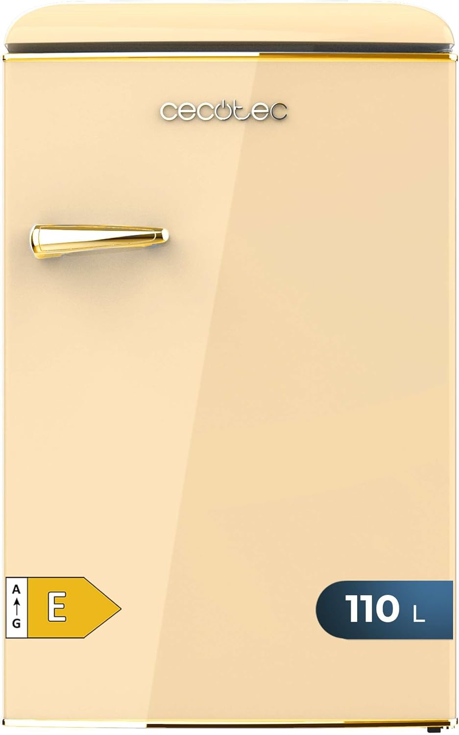 Cecotec Mini Frigorifero Retro Bolero CoolMarket TT Origin 110 Beige E. Mini Frigorifero Retro con Capacità di 110L, Classe E, Icebox, LED interno, Maniglia Cromata, Ripiani in Vetro