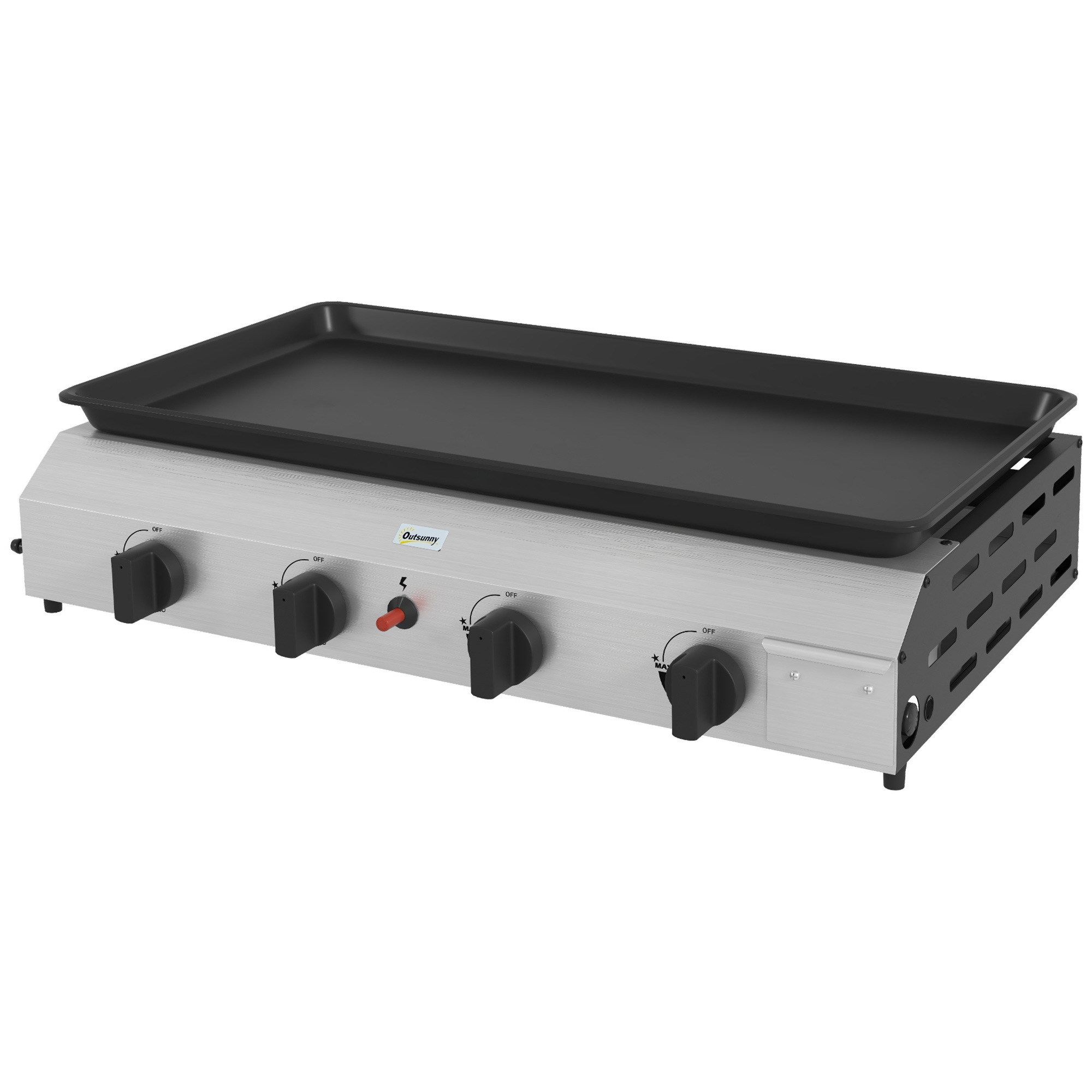 Outsunny Gasgrill aus emailliertem Edelstahl mit 4 Brennern 9,6 kW antihaftbeschichtet große Grillfläche 73L x 34B cm, tragbar