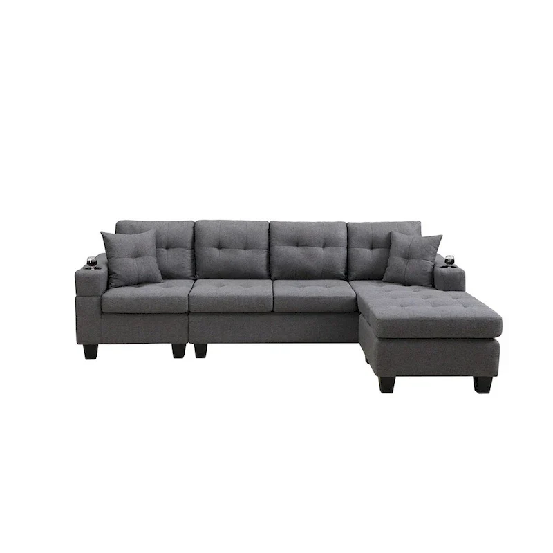 Sectional Sofa Living Room with L Shape Chaise Lounge and cup holder