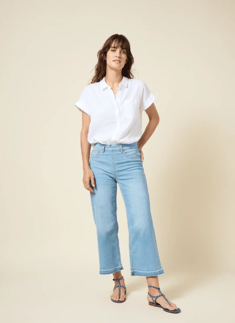 Premium Frances Crop Wide Leg Jeans in Bleached Blue by Lysse