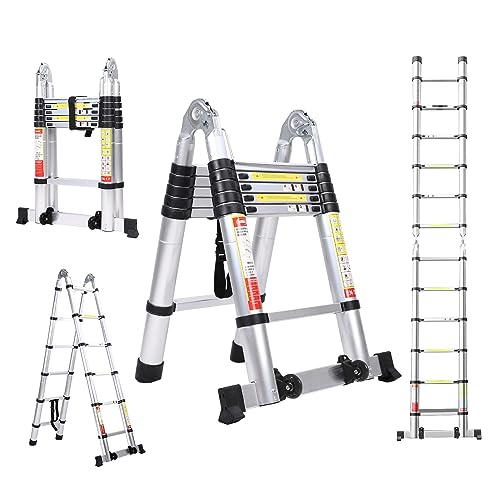 BOWEITI Scala telescopica da 3,8 m, telescopio di una scala con bilanciamento e ruota mobile, scala pieghevole per uso domestico, scala pieghevole multiuso per lavori esterni : Amazon.it: Fai da te