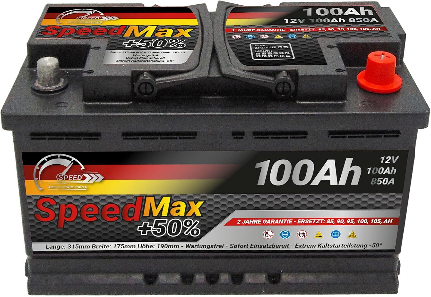 Batteria auto SPEED MAX L4100 100AH 850A 12V = FIamm 100Ah DX+ Pronta all'uso