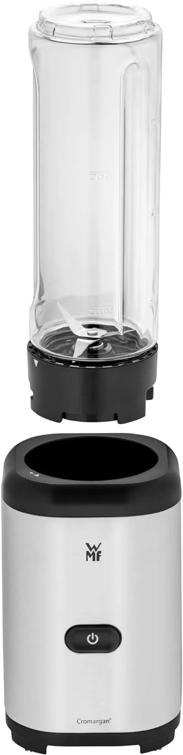 WMF Kult X Mix & Go Mini Smoothie Maker, Standmixer, Blender elektrisch, Shake Mixer 300 Watt Leistung, Tritan-Kunststoff Flasche 600ml, auslaufsicherer Schraubdeckel, rutschfeste Füße, Silber/Schwarz