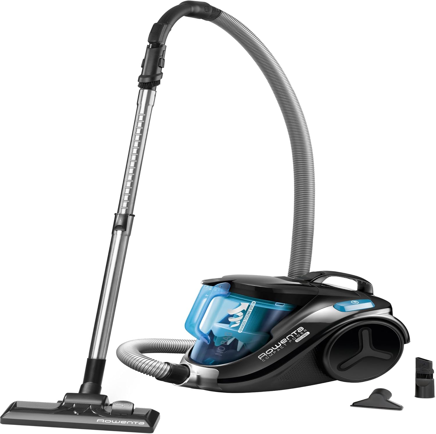Rowenta Swift Power Cyclonic RO2917, Aspirapolvere a Traino Senza Sacchetto, Potenza 900 W, Motore Silenzioso, Serbatoio facile da Pulire, Bianco/Grigio