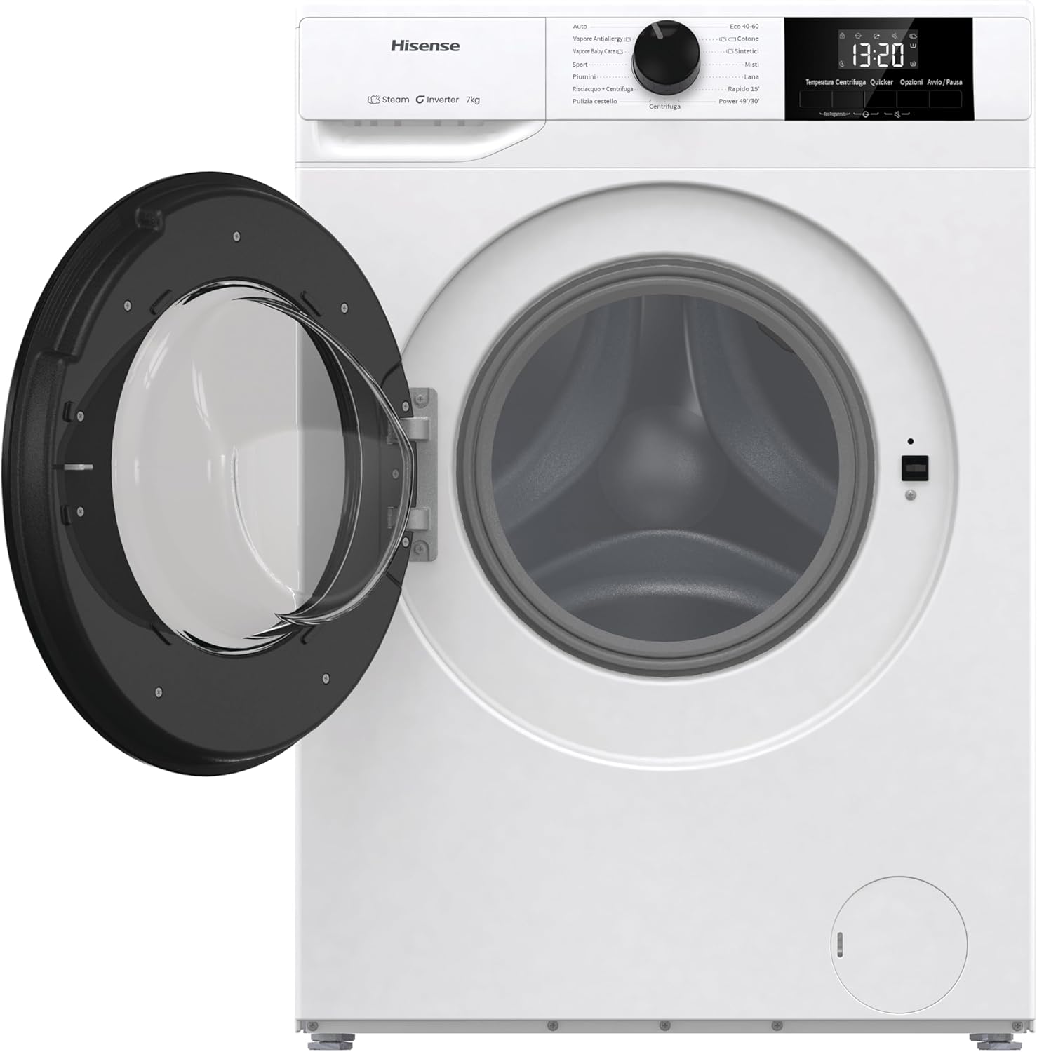 Hisense WFVB7012EM Front Load Washing Machine 7 kg 1200 rpm 15 Programs Steam LED Display Rapid Program Delay Start Child Lock