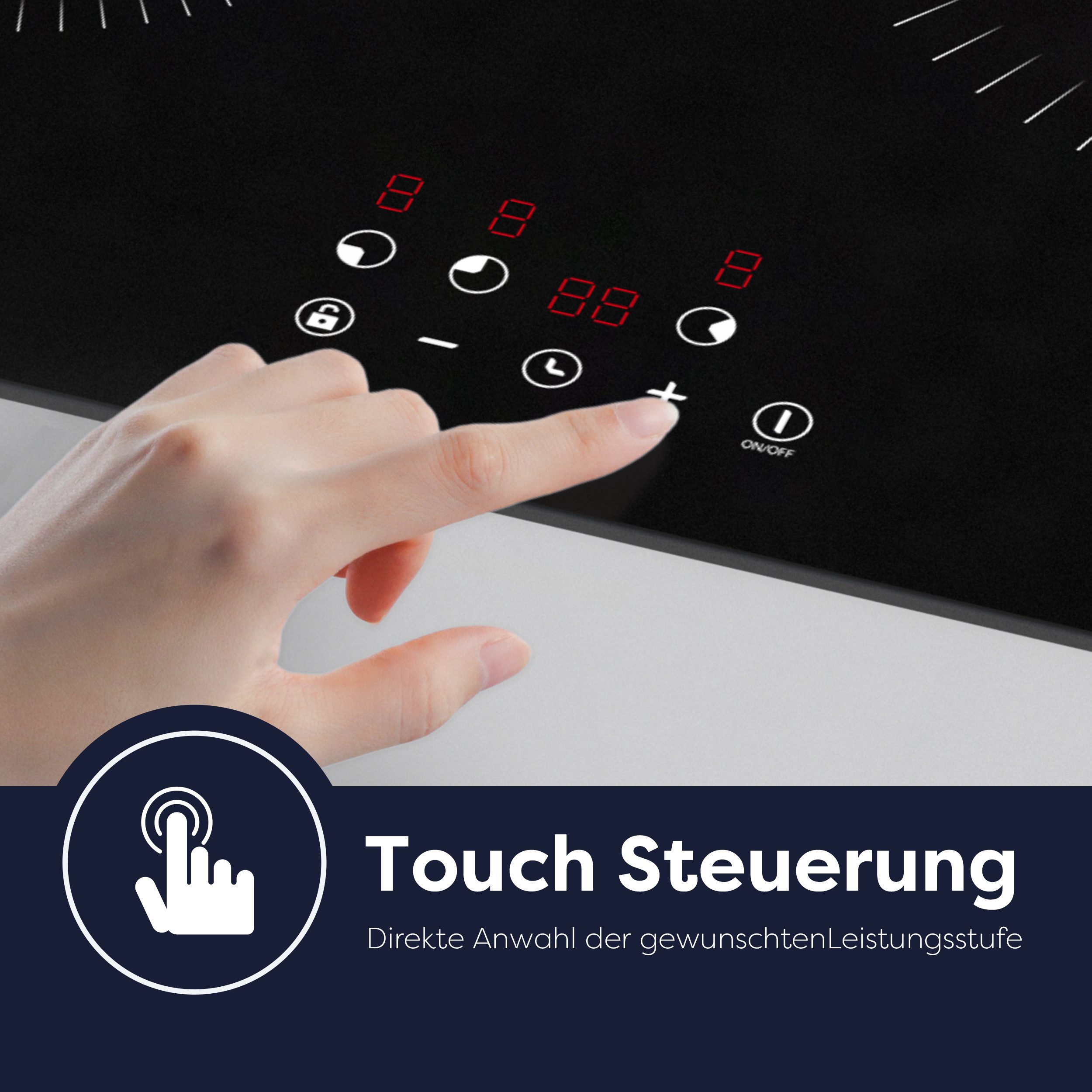 Induktions-Kochfeld 60cm Induktionskochfeld Einbau-Kochfelder 3 Zonen Induktionsherd 9 Stufen Touch Control Timer