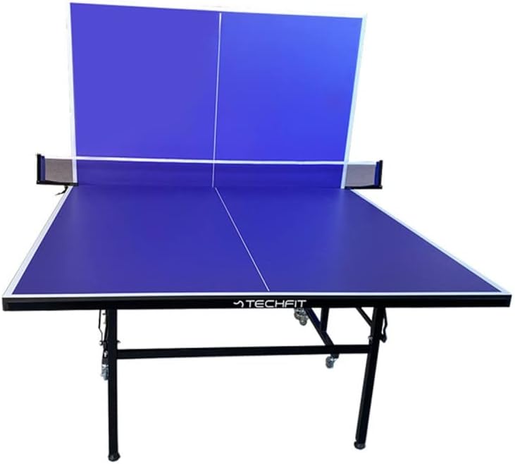 TechFit Tavolo da Ping Pong Professionale per Interni - Pieghevole da Interno con Inclinazione Unilaterale, Struttura Metallica Nera, Rete da 180 cm, Roti Silconate con Freni, 274x152,5x76 cm