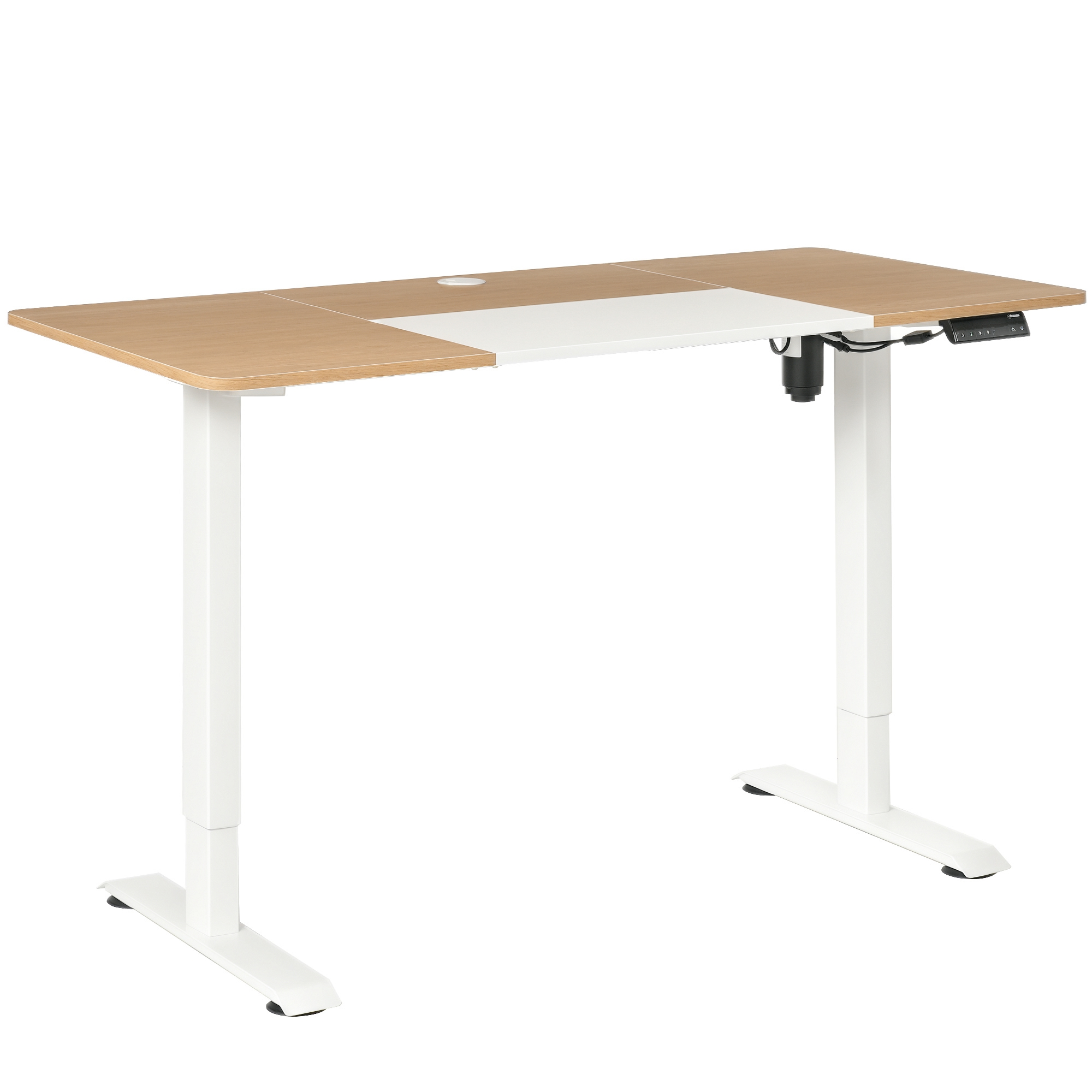 Vinsetto Höhenverstellbarer Schreibtisch Elektrisch 140 x 70 cm Computertisch mit 4 Memory-Steuerung, 4 tlg. Tischplatte, Steh-Sitz Tisch mit Anti-Kollision, Überhitzungsschutz Weiß