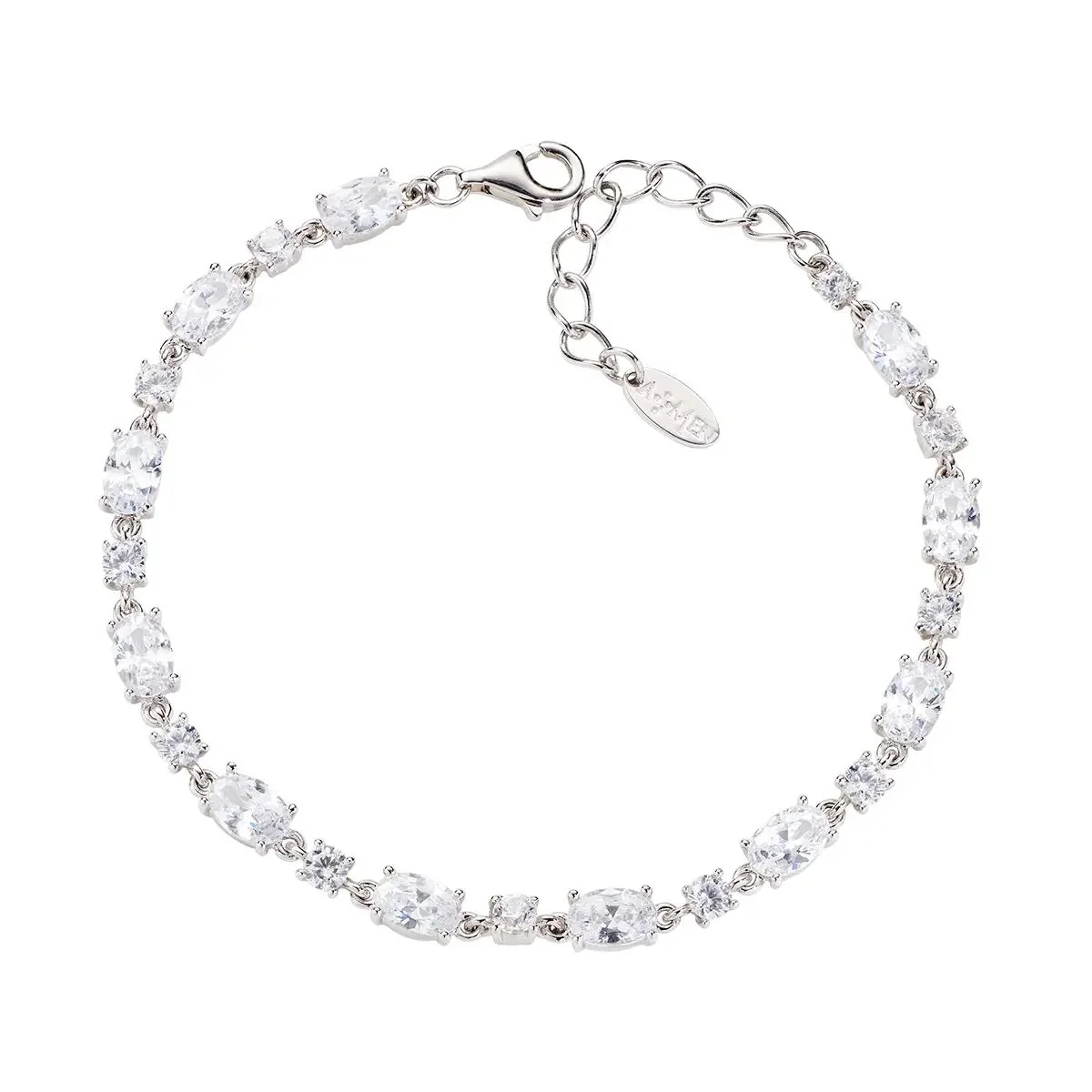 Bracciale Amen tennis rodiato bianco con zirconi ovali e tondi bianchi BT2OVBBBZ16