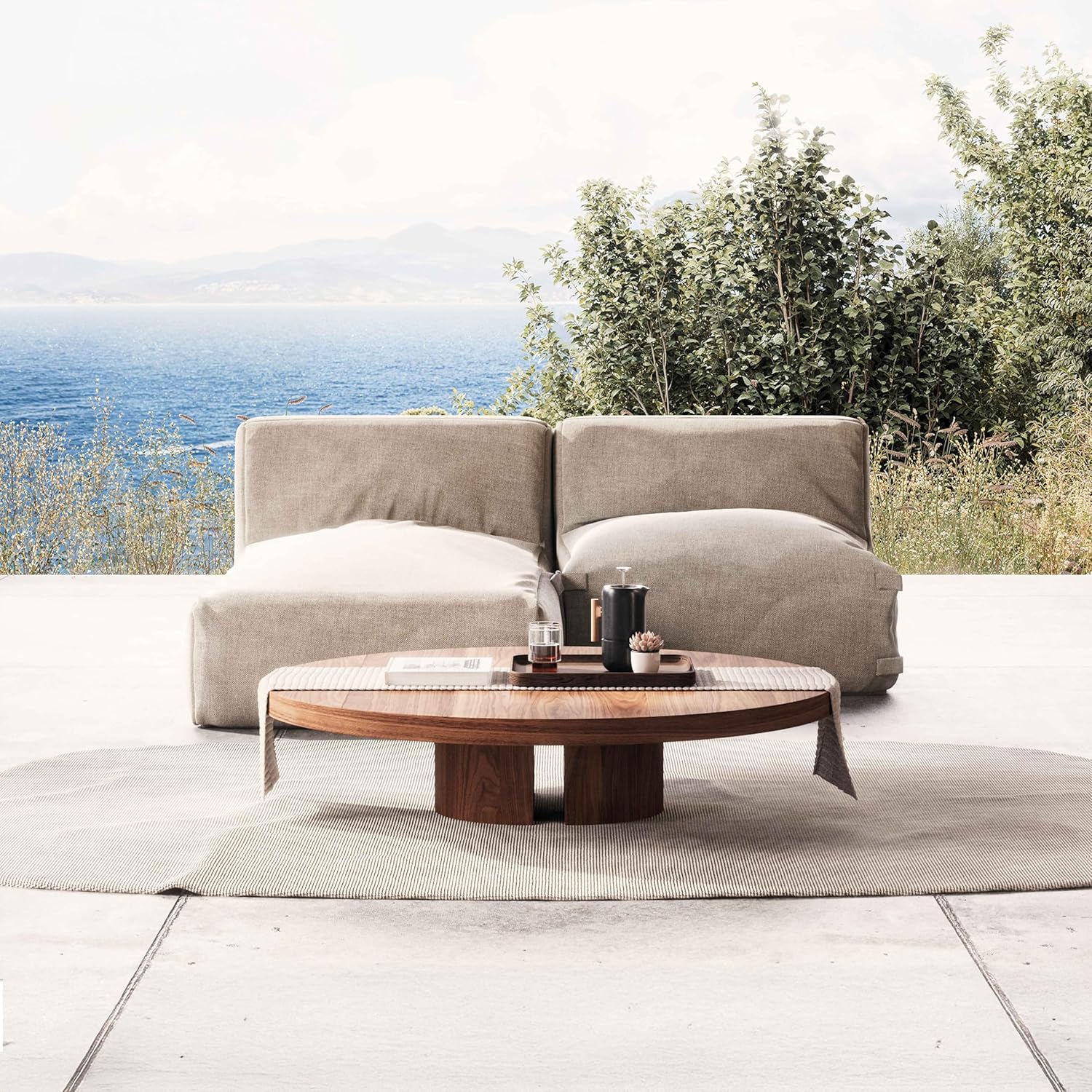 Oviala Gartenmöbel, modular, 2-Sitzer, mit Ottomane, Beige