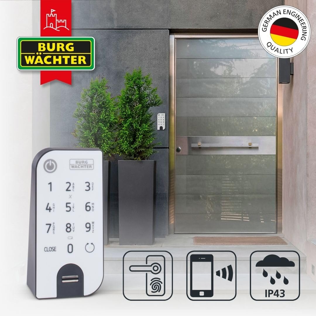 Elektronisches Türschloss secuENTRY easy 7602 FP mit Zylinder und Fingerprint-Keypad, Öffnung per App, Pincode oder Funkschlüssel, für Türstärken bis