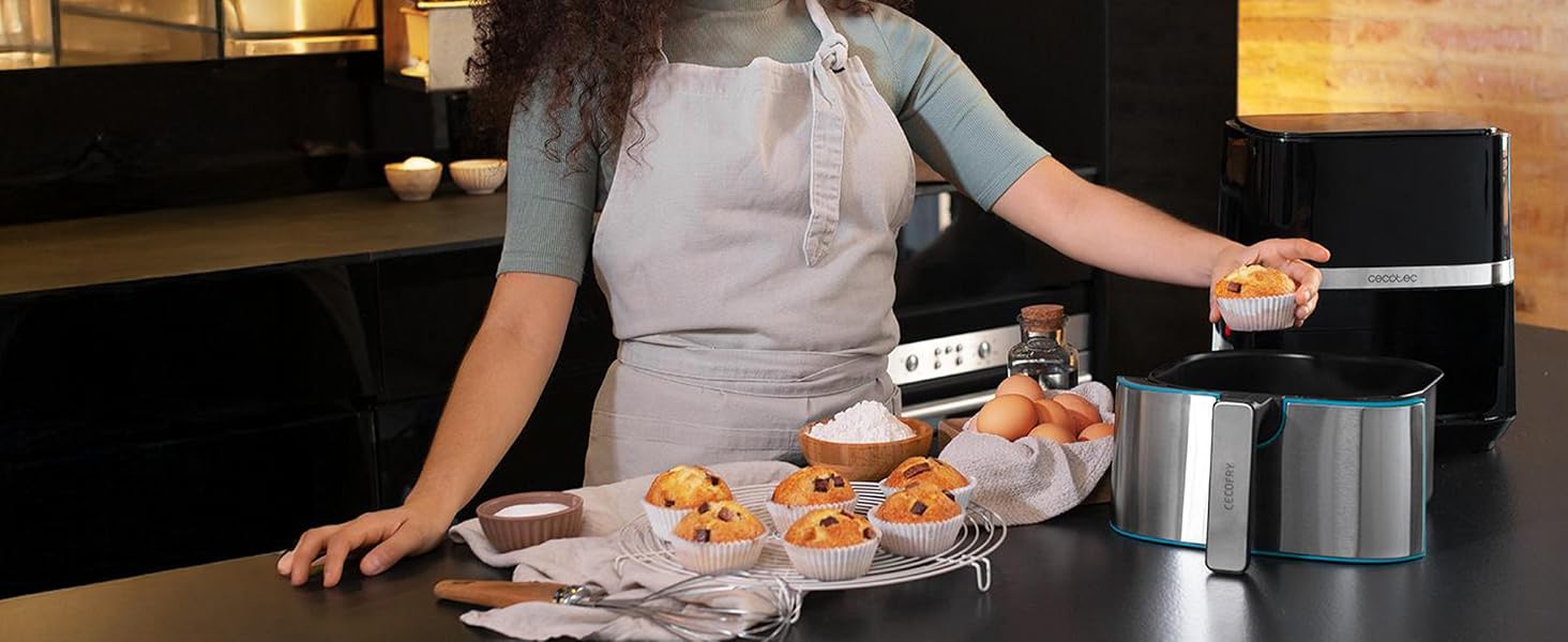 Cecotec Friggitrice ad aria da 5,5 l, Air Fryer, Cecofry Full InoxBlack 5500 Pro