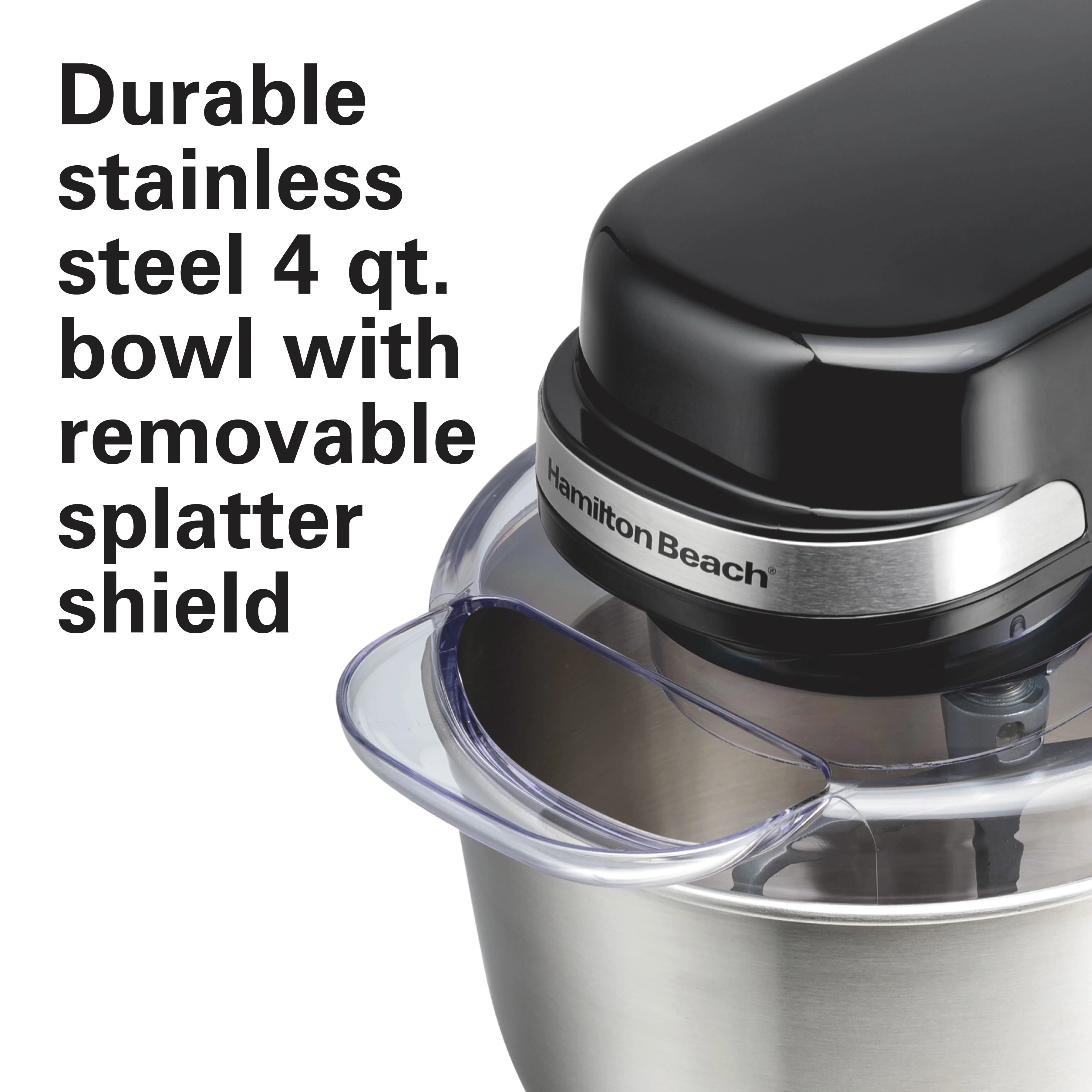 Hamilton Beach 4 Quart Stand Mixer for Kitchen, 7 Speeds, Tilt-Head, Dough Hook, Whisk & Flat Beater, White