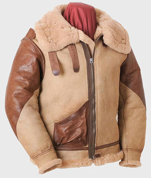 Mens Brown Tan Flying B3 Shearling Leather Jacket