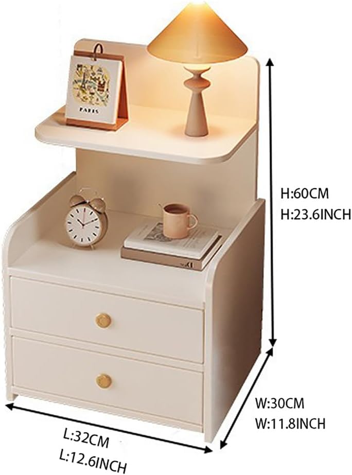 Comodino Camera Comodini Moderno Tavolino da Salotto con 2 Cassetti E 2 Ripiani Aperti Mobile Contenitore Scrivania Grande Cassettiera Soggiorno 32 X 30 X 60 Pollici,Bianca,L12*W12*H24
